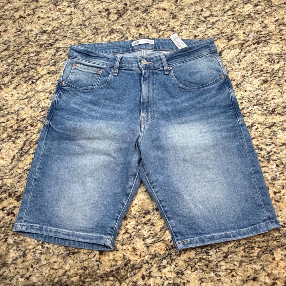 Zara Man Denim Shorts Mens 32 Light Wash Blue Five Pocket Casual Jean Shorts ws